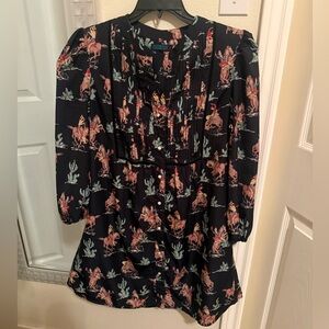 Fashion Express Women’s Black Western Print Snap Dress Size Large